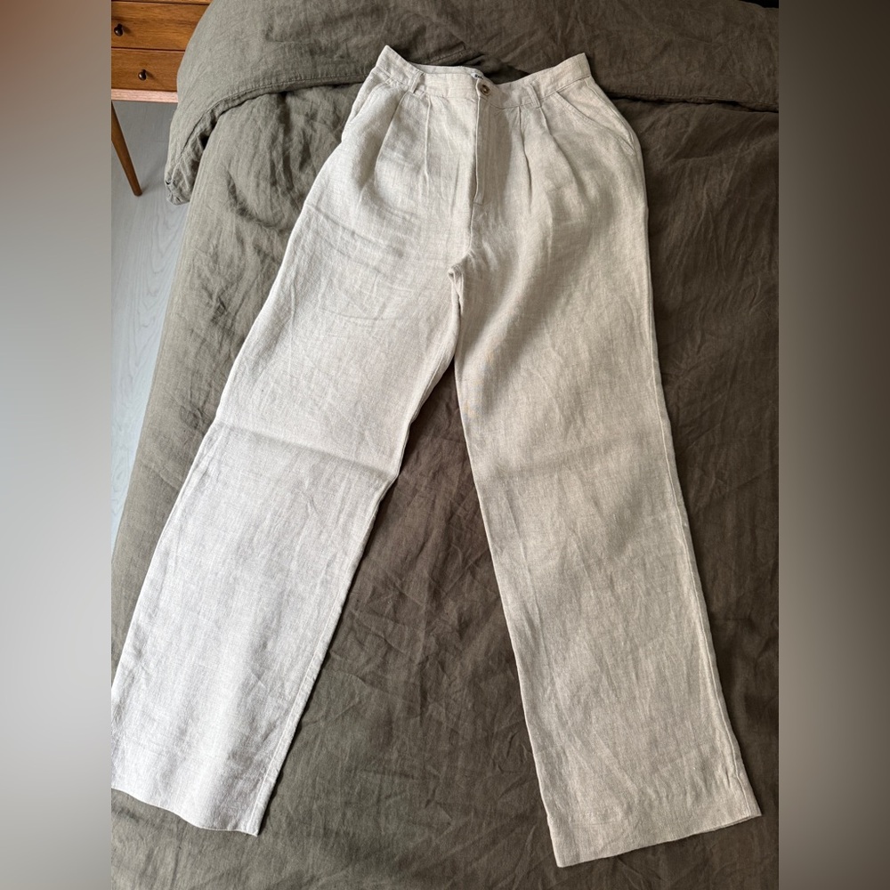 Reformation Linen Pleated Trousers - Light Beige